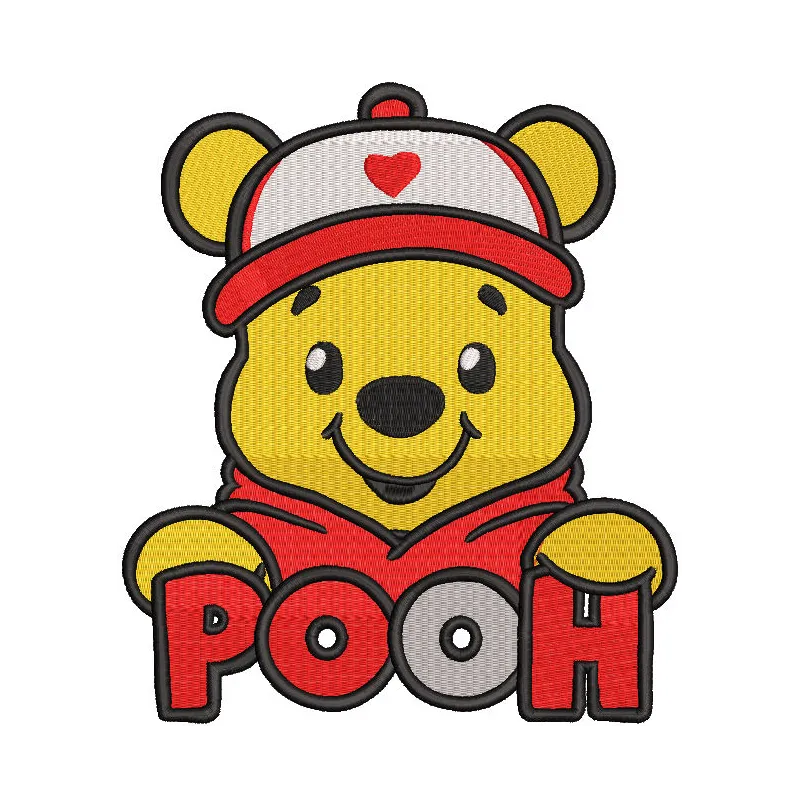 Embroidery design preview of Pooh Winnie featuring vibrant colors and detailed stitching.