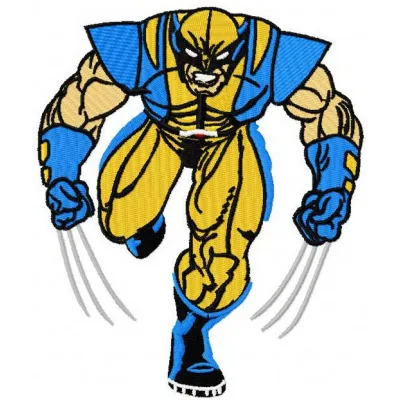 Wolverine embroidery design showcasing a fierce superhero motif, perfect for stitching on apparel and accessories.