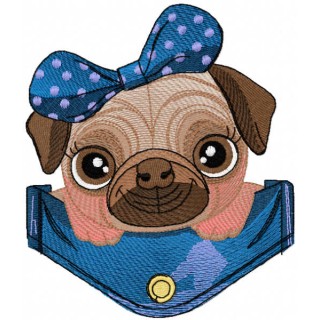 Small cute pug dog embroidery design - Embroidery Design