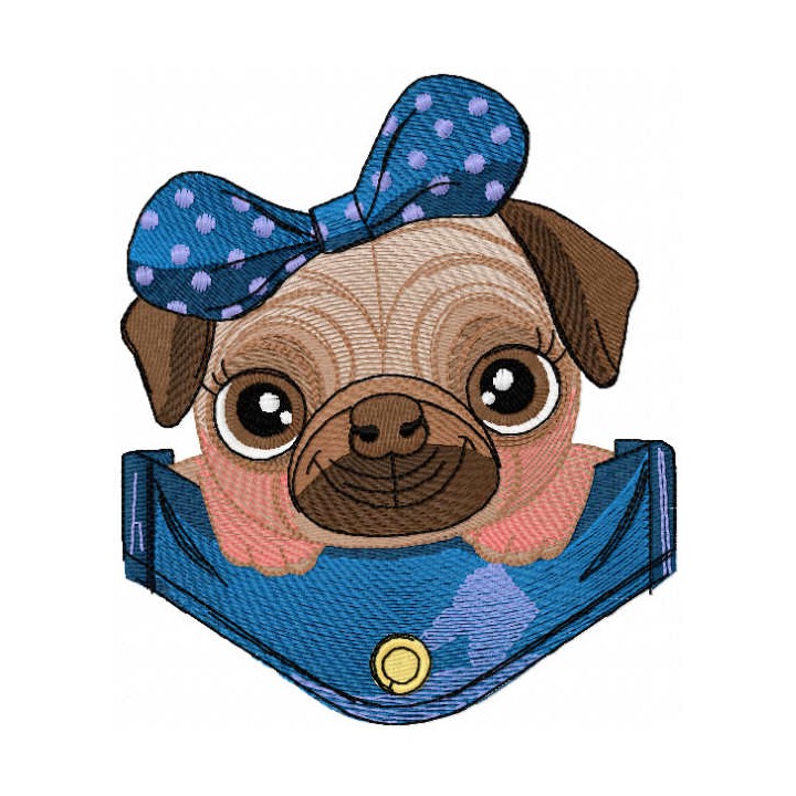 Small cute pug dog embroidery design - Embroidery Design