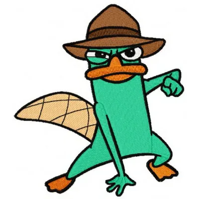Perry the Platypus 2 embroidery design featuring a whimsical character from Phineas and Ferb for creative stitching projects.