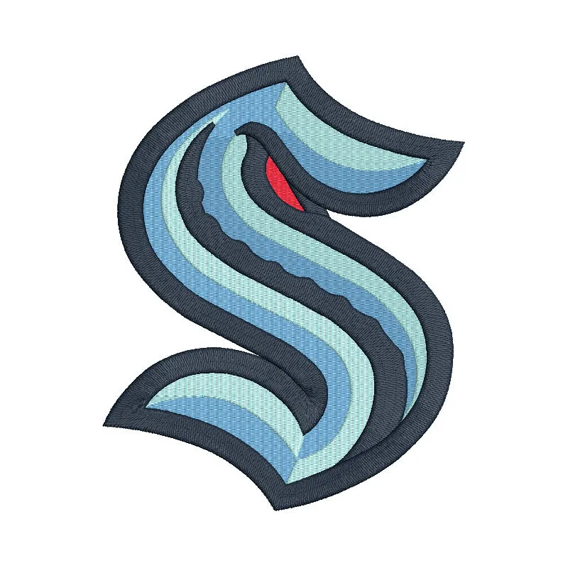 Embroidery design preview of the Seattle Kraken logo, showcasing intricate stitching details and vibrant colors.