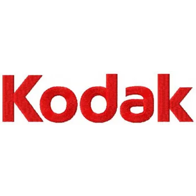 Preview of Kodak logo embroidery design, showcasing intricate stitching details for creative projects.