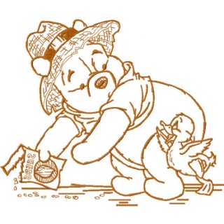 Winnie Pooh feed duck embroidery design - Embroidery Design