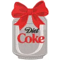 Embroidery design preview of a Christmas Diet Cola Red Bow featuring vibrant colors and detailed stitching.
