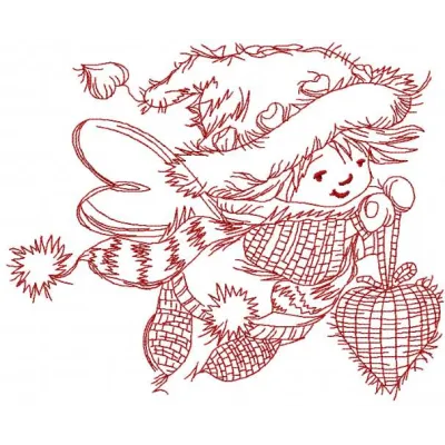 Preview of Christmas flying fairy embroidery design, featuring a whimsical fairy in festive attire for stitching.