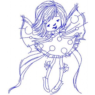 Flying fairy redwork 3 embroidery design - Embroidery Design