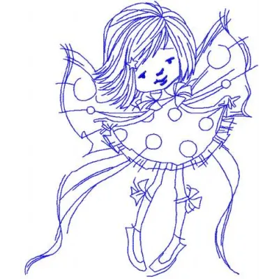 Flying fairy redwork 3 embroidery design showcasing a whimsical fairy in a delicate redwork style.