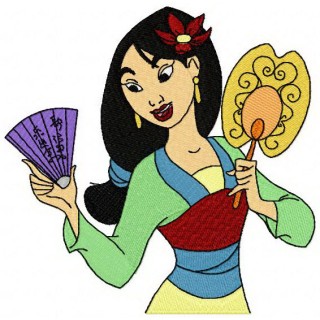 Mulan with fans embroidery design - Embroidery Design