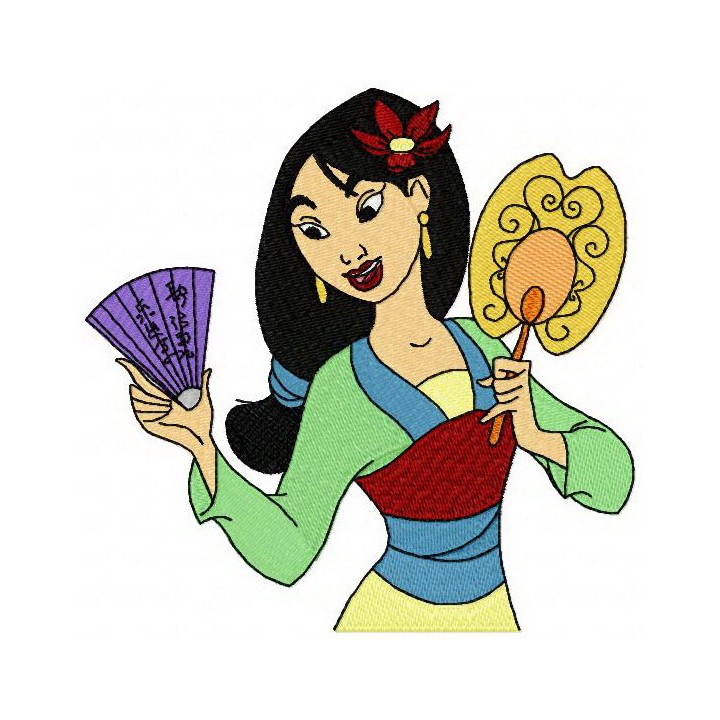 Mulan with fans embroidery design - Embroidery Design