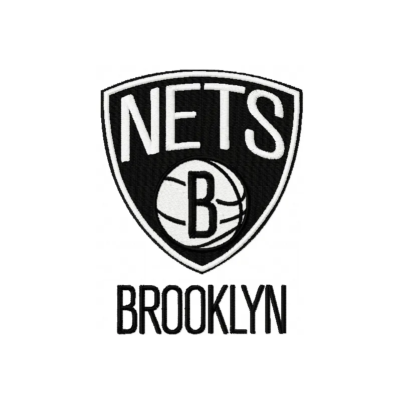 Brooklyn Nets logo embroidery design preview showcasing intricate stitching details for sports enthusiasts.