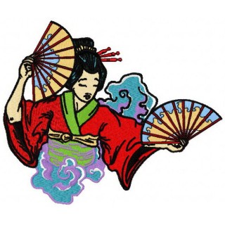 Geisha with fans embroidery design - Embroidery Design