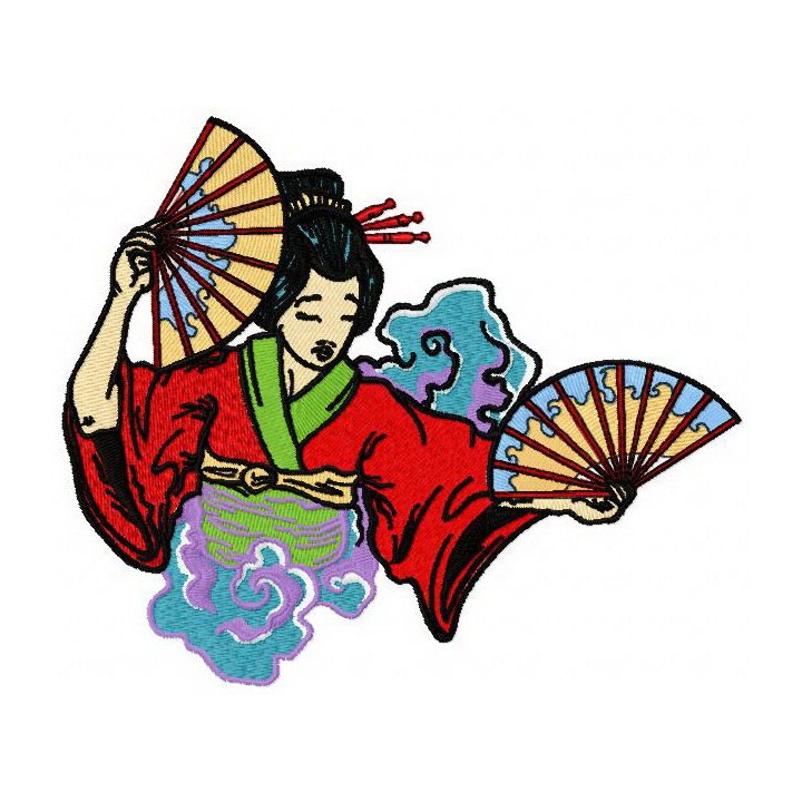 Geisha with fans embroidery design - Embroidery Design