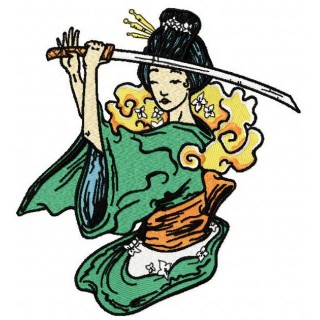 Geisha with sword embroidery design - Embroidery Design