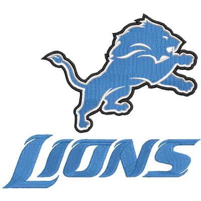 Embroidery design preview of the Detroit Lions big logo, showcasing intricate details and vibrant colors.