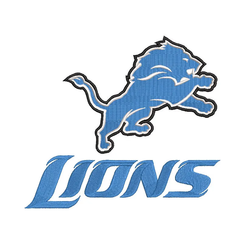 Embroidery design preview of the Detroit Lions big logo, showcasing intricate details and vibrant colors.