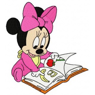 Baby Minnie Mouse reading a book embroidery design - Embroidery Design