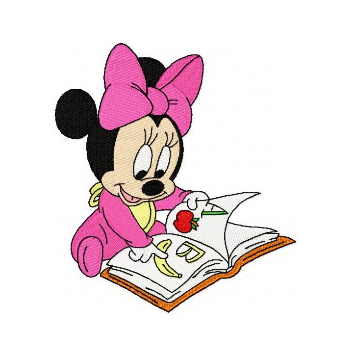 Baby Minnie Mouse reading a book embroidery design - Embroidery Design