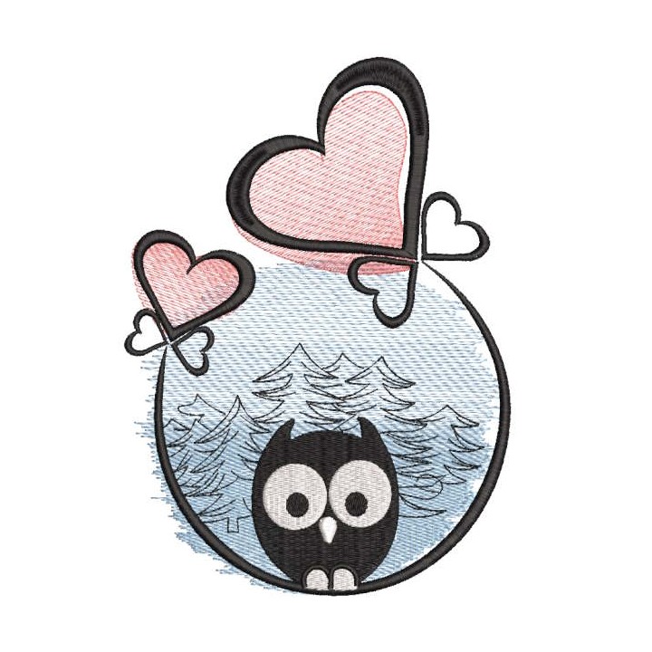 Owl in night forest embroidery design - Embroidery Design