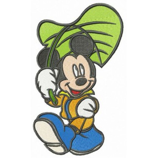 Mickey Mouse with leaf umbrella embroidery design - Embroidery Design