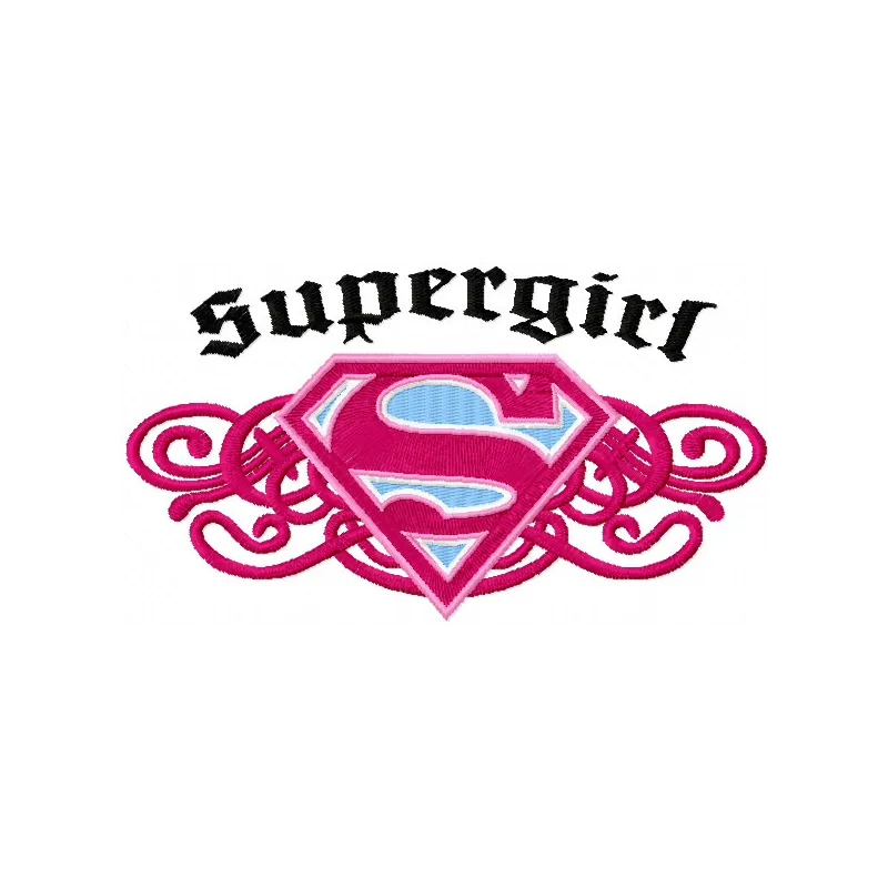 Supergirl vintage logo embroidery design showcasing a classic comic-inspired emblem for stitching projects.