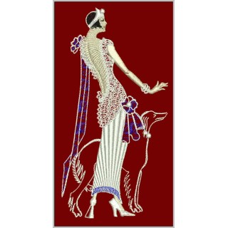 Lady with dog embroidery design - Embroidery Design