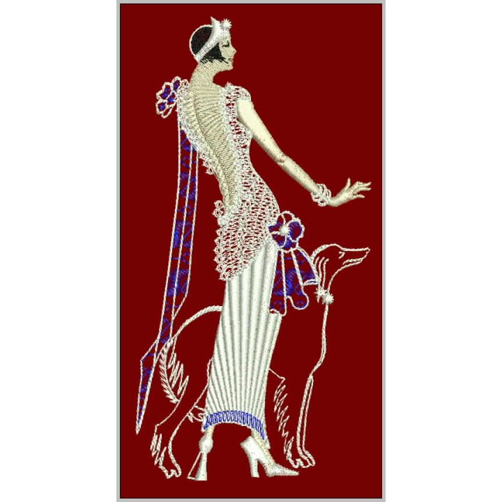 Lady with dog embroidery design - Embroidery Design