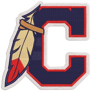 Cleveland Indians C type logo with feather embroidery design - Embroidery Design