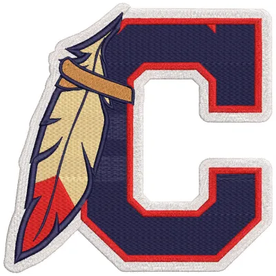Cleveland Indians C type logo with feather embroidery design preview, showcasing vibrant colors and detailed stitching.