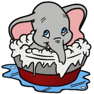 Dumbo taking a bath embroidery design - Embroidery Design