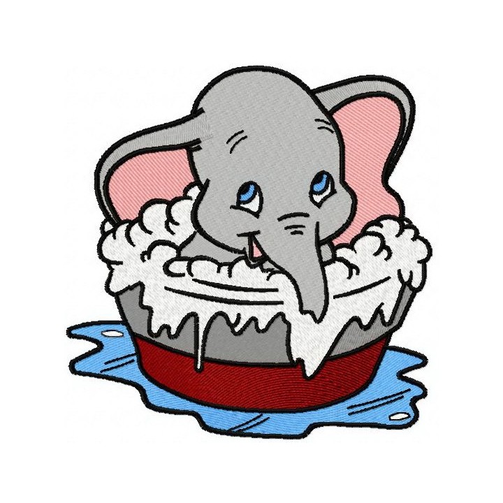 Dumbo taking a bath embroidery design - Embroidery Design