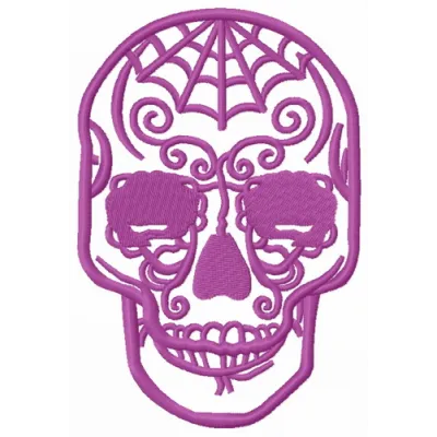 Purple skull embroidery design showcasing intricate details, perfect for adding a unique touch to your projects.
