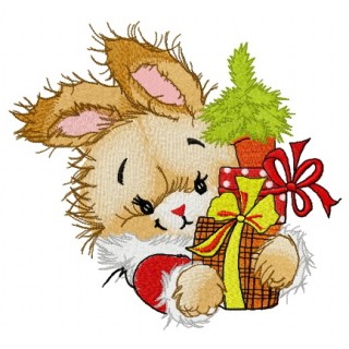 Bunny and tiny fir tree embroidery design - Embroidery Design