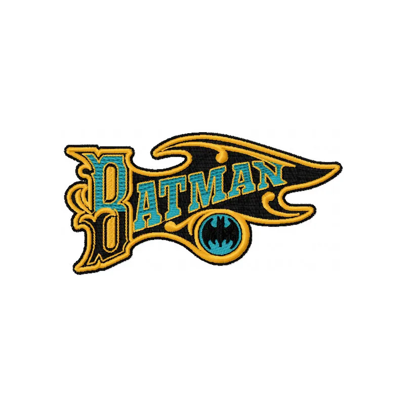 Vintage Batman logo embroidery design showcasing iconic symbol, perfect for stitching on t-shirts or hoodies.