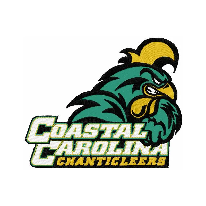Coastal Carolina Chanticleers logo embroidery design featuring vibrant colors, ideal for sports apparel and accessories.