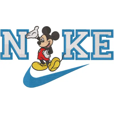 Preview of Nike Hi Mickey embroidery design, featuring a playful Mickey Mouse in Nike logo style.