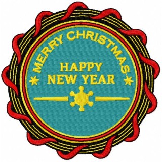 Happy New Year badge embroidery design - Embroidery Design
