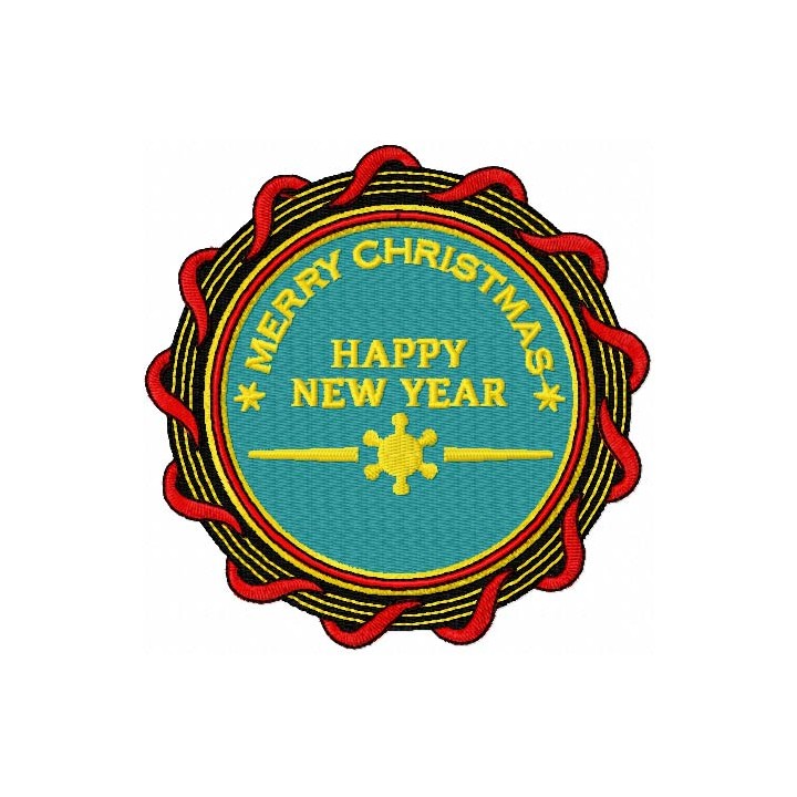 Happy New Year badge embroidery design - Embroidery Design
