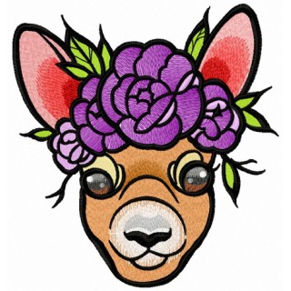 Deer with wreath of purple flowers embroidery design - Embroidery Design