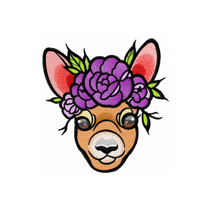Deer with wreath of purple flowers embroidery design - Embroidery Design