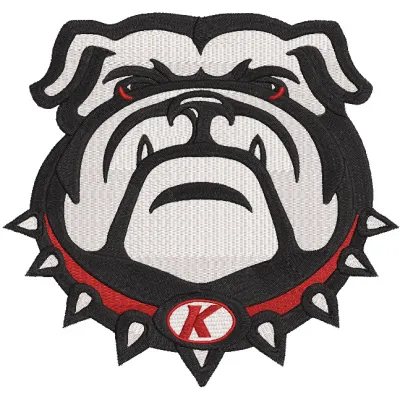 Embroidery design preview of the Kimberly School Bulldog logo for college sports enthusiasts.