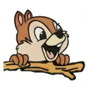 Embroidery design featuring Chip holding a stick, perfect for stitching on t-shirts or tote bags.
