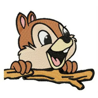 Embroidery design featuring Chip holding a stick, perfect for stitching on t-shirts or tote bags.