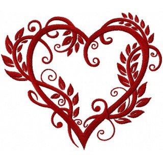Heart wrapped up by leaves embroidery design - Embroidery Design