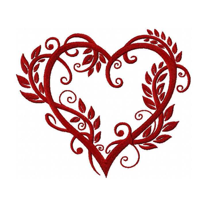 Heart wrapped up by leaves embroidery design - Embroidery Design