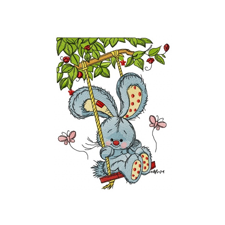 Bunny swinging on teeter 3 embroidery design - Embroidery Design