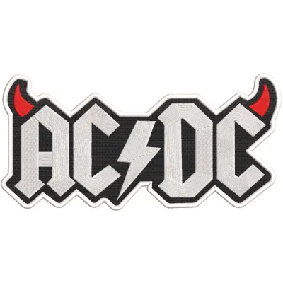 ACDC with horns logo embroidery design preview showcasing bold lettering and intricate details.