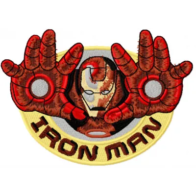 Iron Man embroidery design showcasing a vibrant superhero motif for stitching on apparel and accessories.