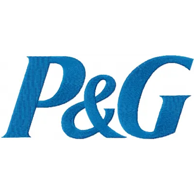 Procter and Gamble logo embroidery design preview for stitching on apparel and accessories.