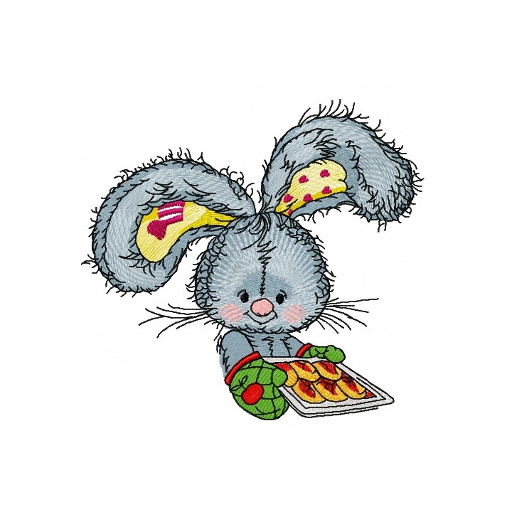 Bunny baking cookies 4 embroidery design - Embroidery Design